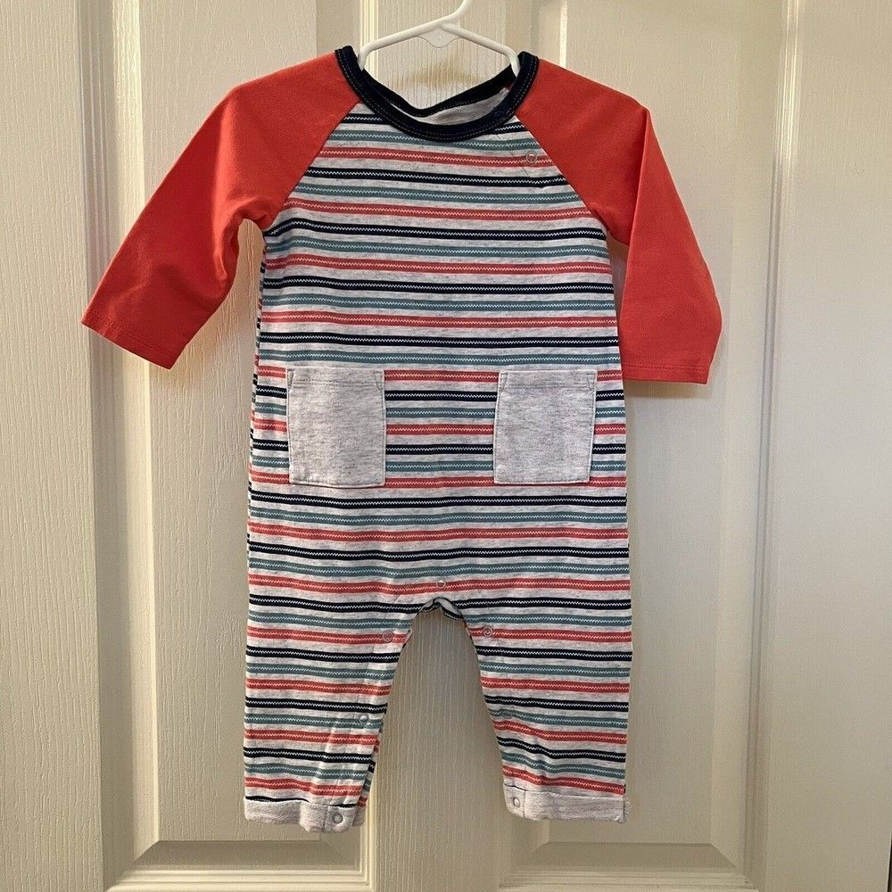 Curious by Peek Striped Romper Coverall Jumpsuit Boys Size 6-9 Months NWT